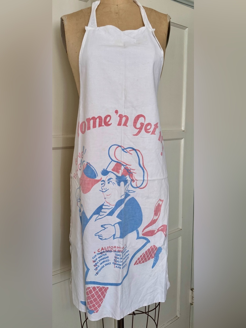 Vintage White Cotton 'Come 'n Get It' Graphic Kitchen Apron